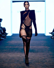 Load image into Gallery viewer, Black Metallic Patent Chainmail skirt with Bodysuit and Warmers