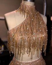 Load image into Gallery viewer, Cosmic Asymmetrical Fringe Peach And Gold Two Piece Look
