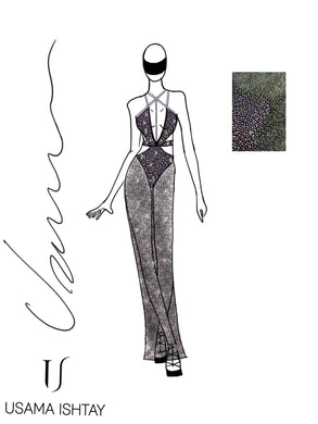 See through black and AB rhinestoned long dress